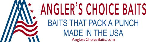 A red white and blue banner with words that say anglers choice.