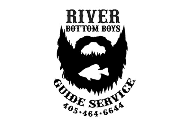 A black and white logo of river bottom boys guide service.