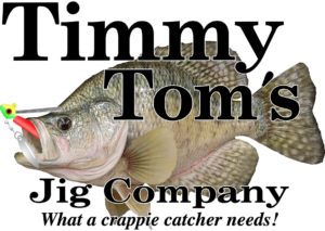 A picture of a fish with the words " timmy tom 's jig company " underneath it.