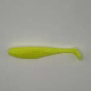 Yellow soft plastic fishing lure.